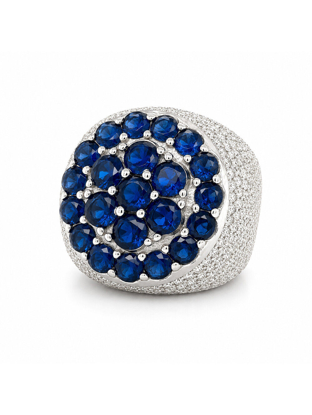 13.95Ct Blue Moissanite Flower Ring 925 Silver Size 11 Ring